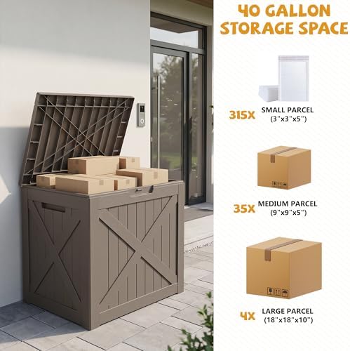 40 Gal Outdoor Storage Box Waterproof Lockable Deck Boxes Grey - Image 5