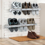 MyGift 30 Inch Shabby White Washed Solid Wood Wall Mounted Shoe Hanger Storage - Image 3