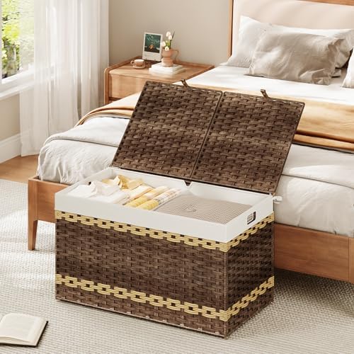 HOOBRO Storage Basket with Lid, 42.3 Gallon Wicker Storage Basket with 2 - Image 5