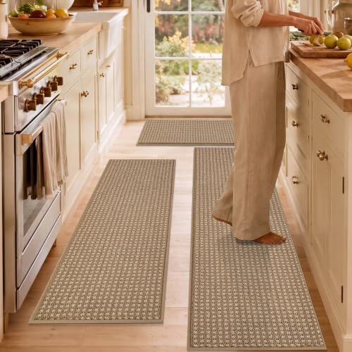 hicorfe Waffle Kitchen Runner Rugs Set of 3, Non Slip Kitchen Mats by Hicorfe
