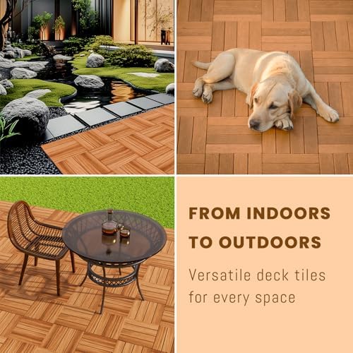 Solid Acacia Wood Interlocking Deck Tiles Snap Together Floor - Image 4