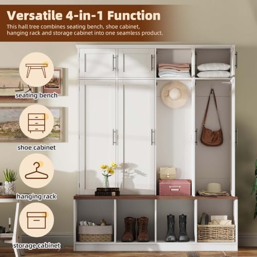 4-in-1 Hall Tree with Storage Bench Shoe Organizer/ Shelves - Image 3