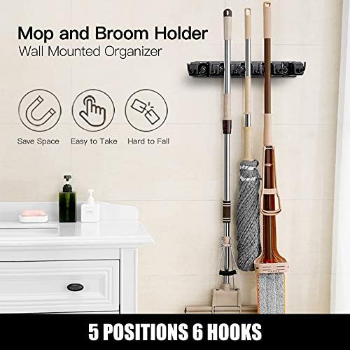 IMILLET 2 Pack Mop and Broom Holder, Wall Mount Organizer Storage Tool Rack - Image 3