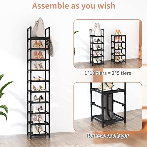 LANTEFUL Tall Narrow Shoe Rack for Entryway, 10-Tier Sturdy Metal Shoe Shelf - Image 5