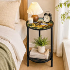 2-Tier Metal Round Side Table Accent Coffee Tables Small Space Corner Plant - Image 2