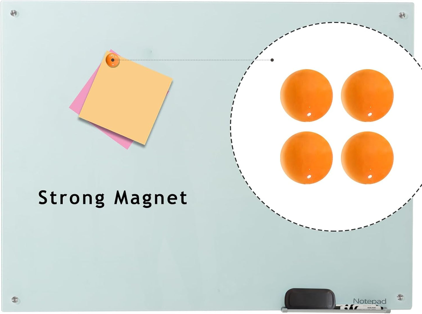 Magnetic Glass Dry Erase Board - White Board 48 x 96 Inch Wall Mounted Glass Whiteboard, Large Frameless White Board for Wall Office, Home & School,