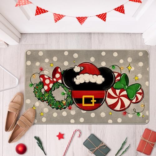 Christmas Santa Grey Decorative Front Door Mat, Xmas Wreath - Image 2