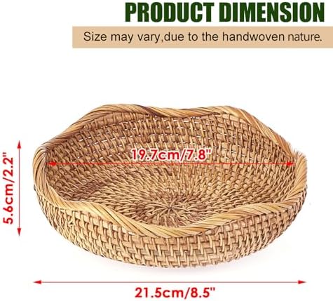Hipiwe Natural Rattan Tray 8.5" Wicker Key Basket Bowl - Image 2