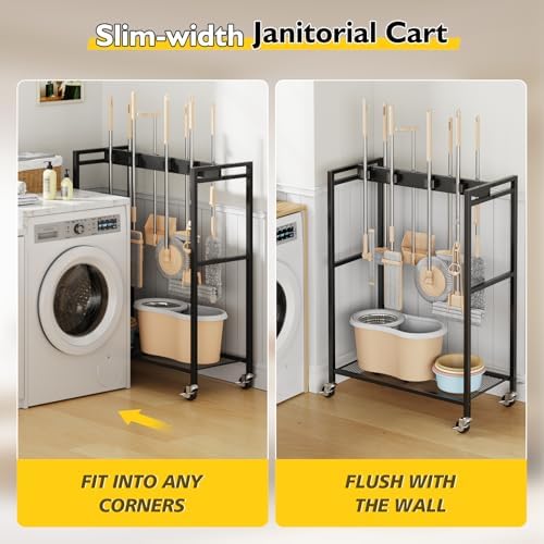 BORISI Broom And Mop Holder, Movable Broom Closet Storage Cabinet, Cleaning Cart - Image 4
