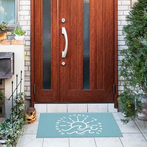 Jvpke Blue Beach Door Mat, Happiness Comes in Waves Blue Beachy Door Mat Indoor - Image 2