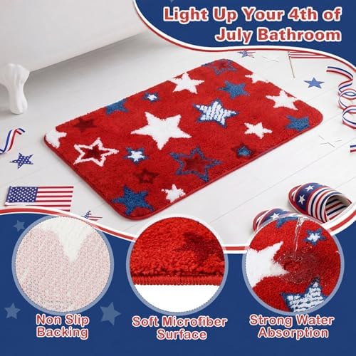 Capoda 1 Pcs Patriotic Bathroom Rug 20 x 30 Inch 4th of July Star Bath Mat - Image 3
