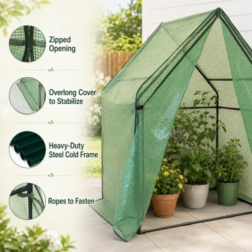 Gardzen Small Walk-in Greenhouse, Reinforced PE Cover - Image 3