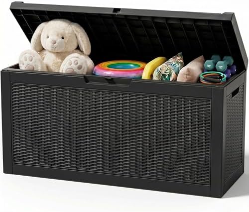 Outdoor Storage Box, 100 Gallon Waterproof Resin Patio Deck Box by ATMELT