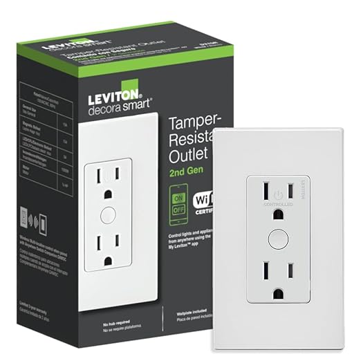 Leviton Decora Smart Outlet, Tamper-Resistant 15A, Wi-Fi 2nd Gen, Works by Leviton