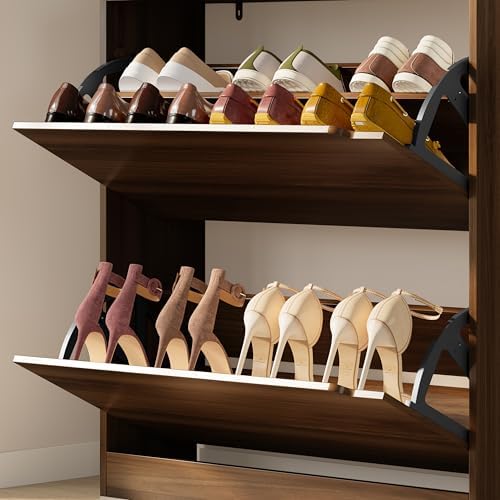 BORNOON Shoe Cabinet with 2 Flip Drawers, Slim Narrow Shoe Storage Cabinet - Image 6