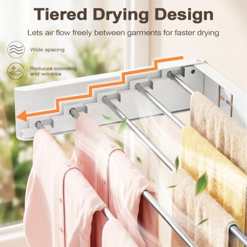 Wall Mounted Clothes Drying Rack Folding Indoor, Foldable Laundry Drying Rack - Image 3