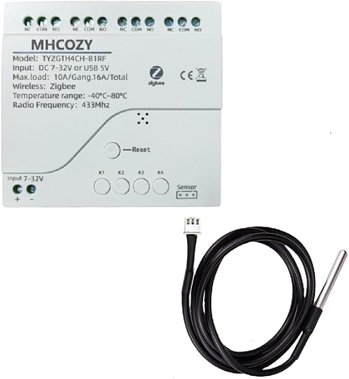 Zigbee Temperature Monitor Controller, 4 Channel 12V Tuya app Remote Dry by MHCOZY