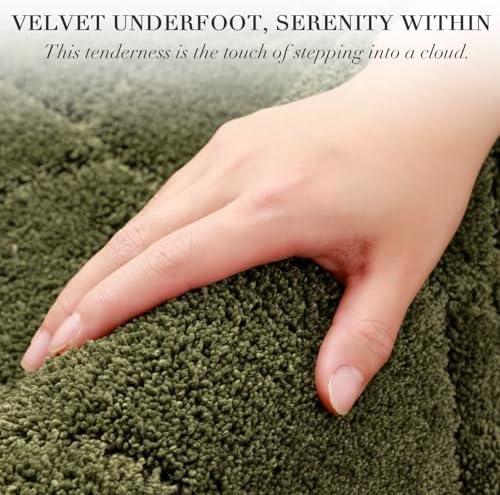 BSICPRO Large Bathroom Rugs, 24X36 Scalloped Bath Mats, Olive Green - Image 2
