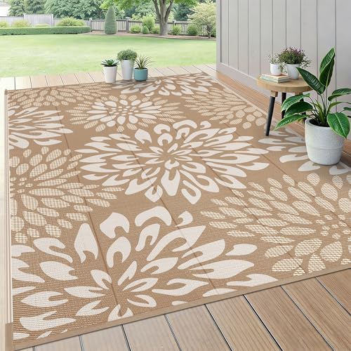 HEBE Waterproof Outdoor Rug 6'x9', Floral Reversible Plastic Patio Rug by HEBE