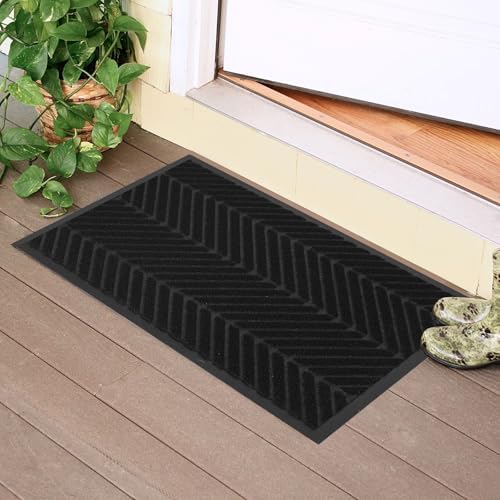 16"x24" Black Front Door Mat Indoor Outdoor, Welcome Doormat by ZPAIAreaFloorProtector