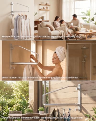 Rotatable Foldable Wall Mount Clothes Drying Rod - Image 5
