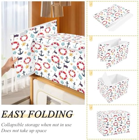 Bolaz Storage Bins with Lids and Handles, Flag Coral Starfish Anchor Life Buoy - Image 4