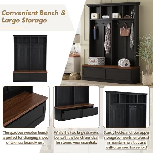 LUMISOL 4-in-1 Hall Tree with Bench and Shoe Storage - Image 5