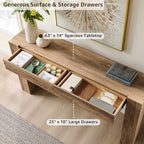 OKD 63" Console Table with Drawers, Thick Block Entryway Table, Rustic Oak - Image 4