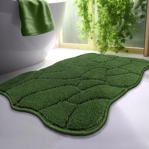 BSICPRO Large Bathroom Rugs, 24X36 Scalloped Bath Mats, Forest Green by BSICPRO