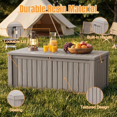 Outdoor Storage Box, 240 Gal Waterproof Resin Deck Box w/Support Rod - Image 3