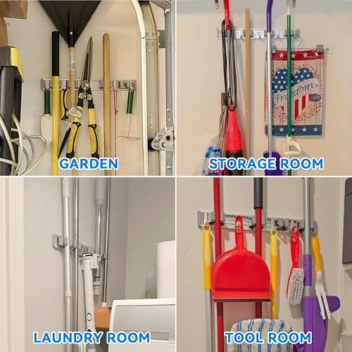 reliahom Broom Holder Wall Mount Mop Hanger Tools organizer 4Racks 5Hooks - Image 6