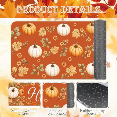 Hello Fall Kitchen Mats, Autumn Pumpkin Kitchen Rugs Set of 2 - Image 4