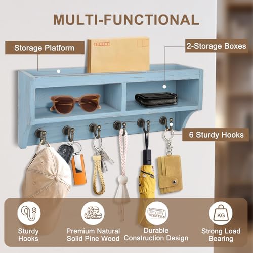 Key Holder Wall Mount with Mail Organizer, 6 Hooks & Shelf - Image 3