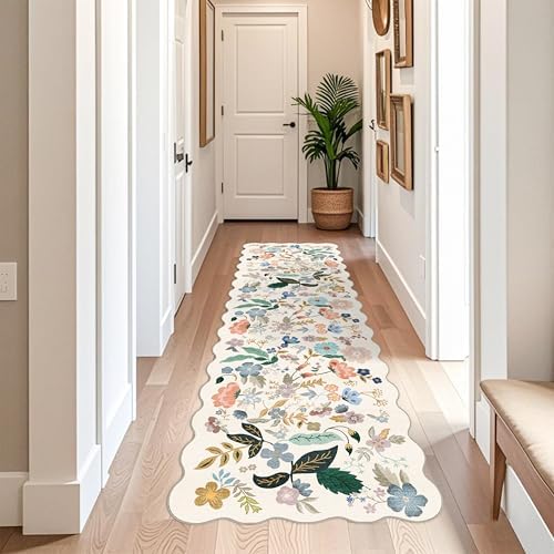 3x10 Washable Hallway Runner Rug: Long Floral Scalloped Soft Runners by HYHAOYUNLAI