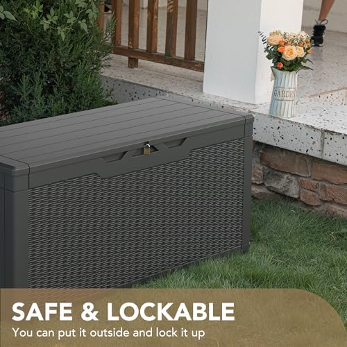 Devoko 100 Gallon Waterproof Deck Box, Resin Large Outdoor Storage Box - Image 5