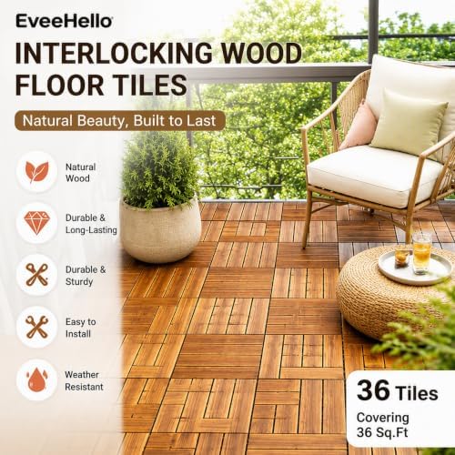 36 PCS Hardwood Interlocking Patio Deck Tiles, Porch & Poolside - Image 5