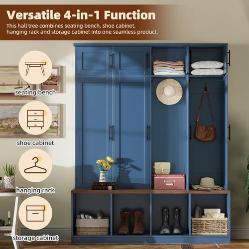 LUMISOL Wide Hall Tree with Storage Bench & Shoe Cube Storage, Mudroom Coat - Image 4
