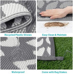 HEBE Waterproof Outdoor Rug 6'x9', Floral Reversible Plastic Patio Rug - Image 4