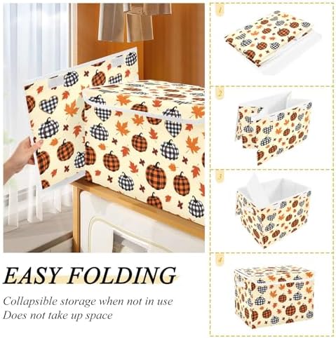Bolaz Storage Bins with Lids and Handles, Pumpkin Maple Leaf Pattern Storage - Image 4