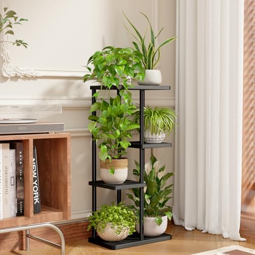 Bamworld Plant Stand 4 Tier Corner Metal Shelf Black - Image 4