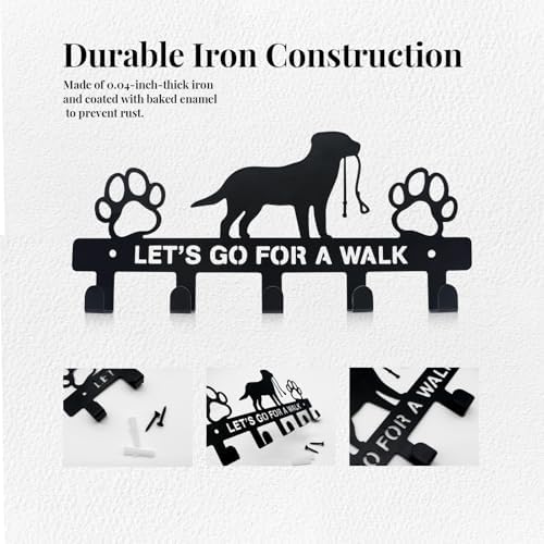Dog Leash Holder for Wall, 5 Metal Hooks - Image 3