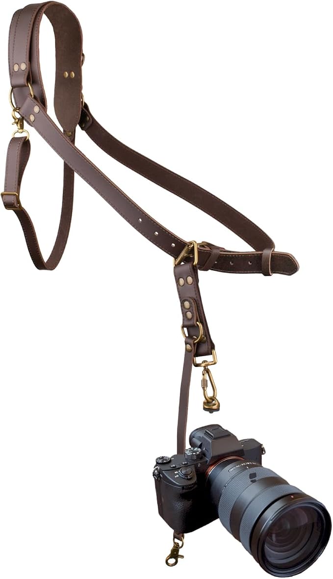 Leather Camera Harness for 1 Camera, Single Camera Strap for Photographers by 4JLEDR