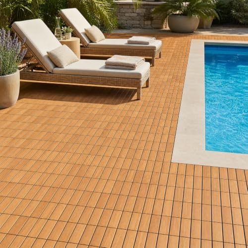 Goplus 27-Pack Acacia Wood Interlocking Deck Tiles - Image 3