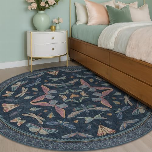 Dark Blue Vintage Playroom Round Rug 6ft, Washable Soft Area Rug - Image 6