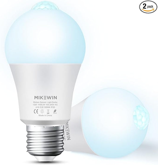 Motion Sensor Light Bulbs Outdoor 2 Packs 13W Security LED Bulb, Indoor E26 by MikeWin