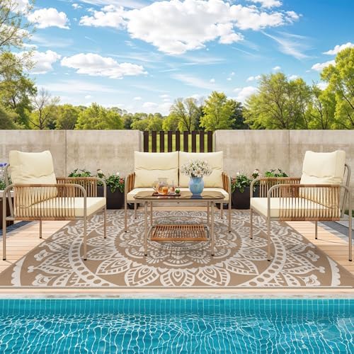 Bsmathom Waterproof Outdoor Rug 9x12ft Large Reversible Boho Plastic Straw - Image 3