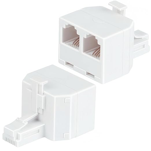 Phone Line Splitter, 2 Pack RJ11 6P4C Telephone Jack Adapter 1 Male to Dual by Telehybrid