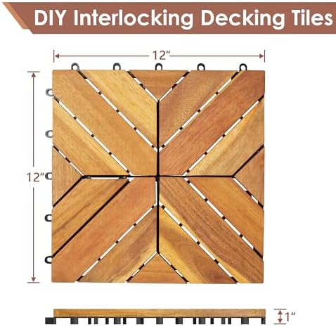 PrimeZone 162 PCS Solid Acacia Wood Interlocking Patio Deck Tiles Outdoor - Image 2