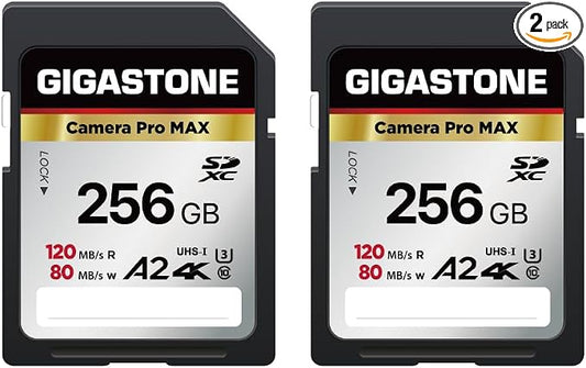 【5-Years Data Recovery】 GIGASTONE 256GB SD Card 2-Pack, 4K Camera Pro MAX by Gigastone