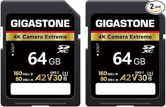 【5-Years Data Recovery】 GIGASTONE 64GB SD Card 2-Pack, 4K Camera Extreme by Gigastone